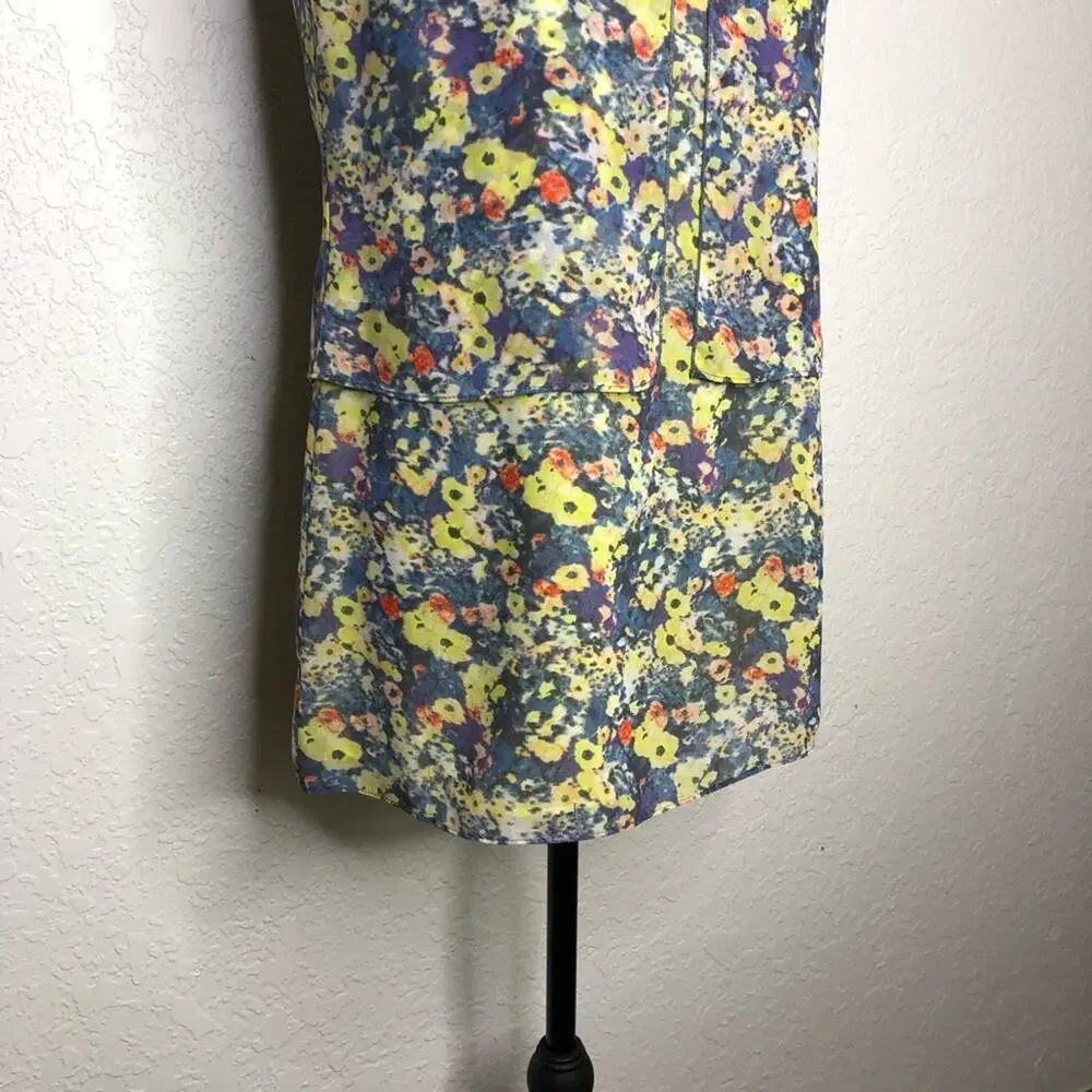Cabi Positano yellow blue white floral sleeveless top size Extra Small XS #5041